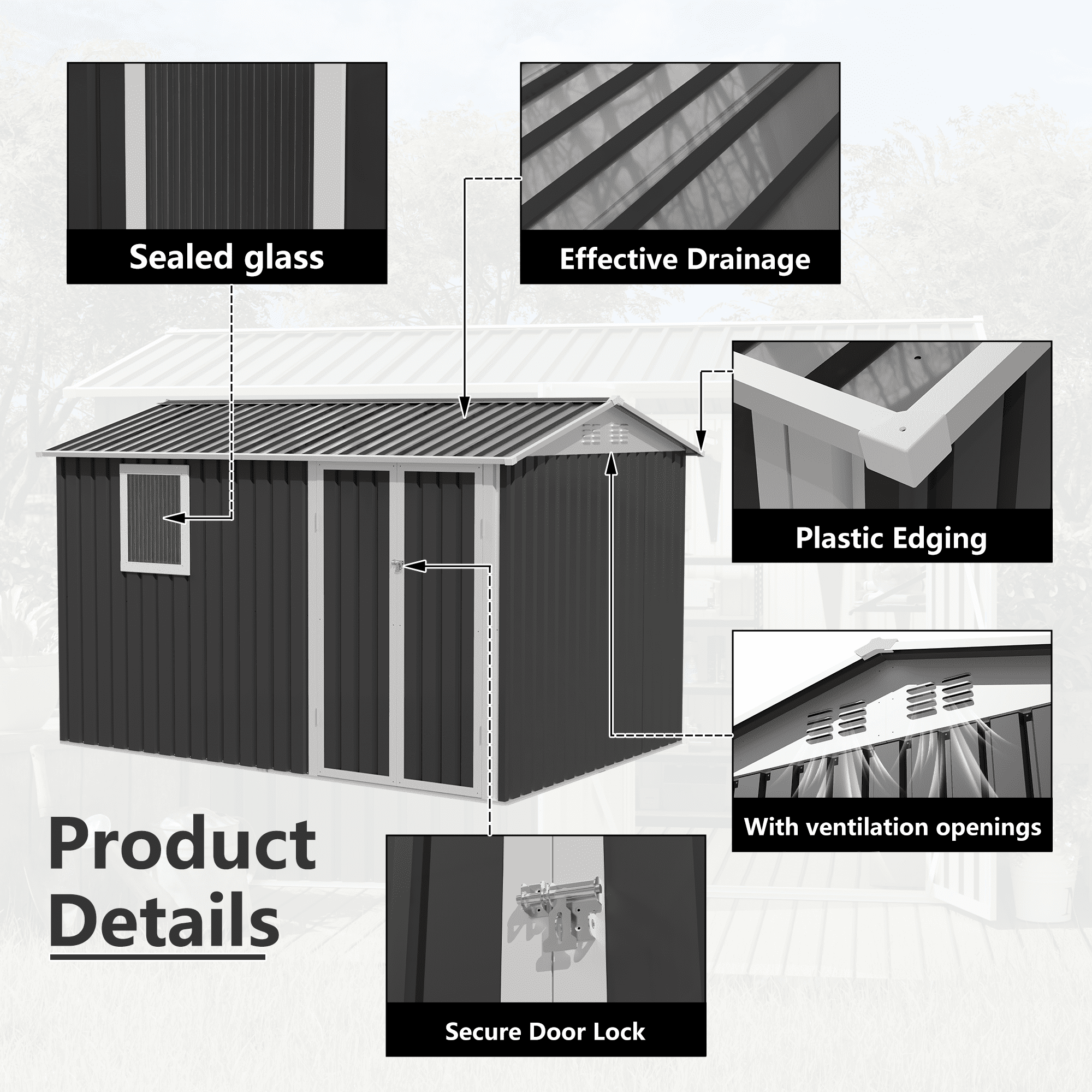 Leumius 9x6 FT Metal Garden Storage Shed for Patio Backyard Tools House Storage Shed with One Window