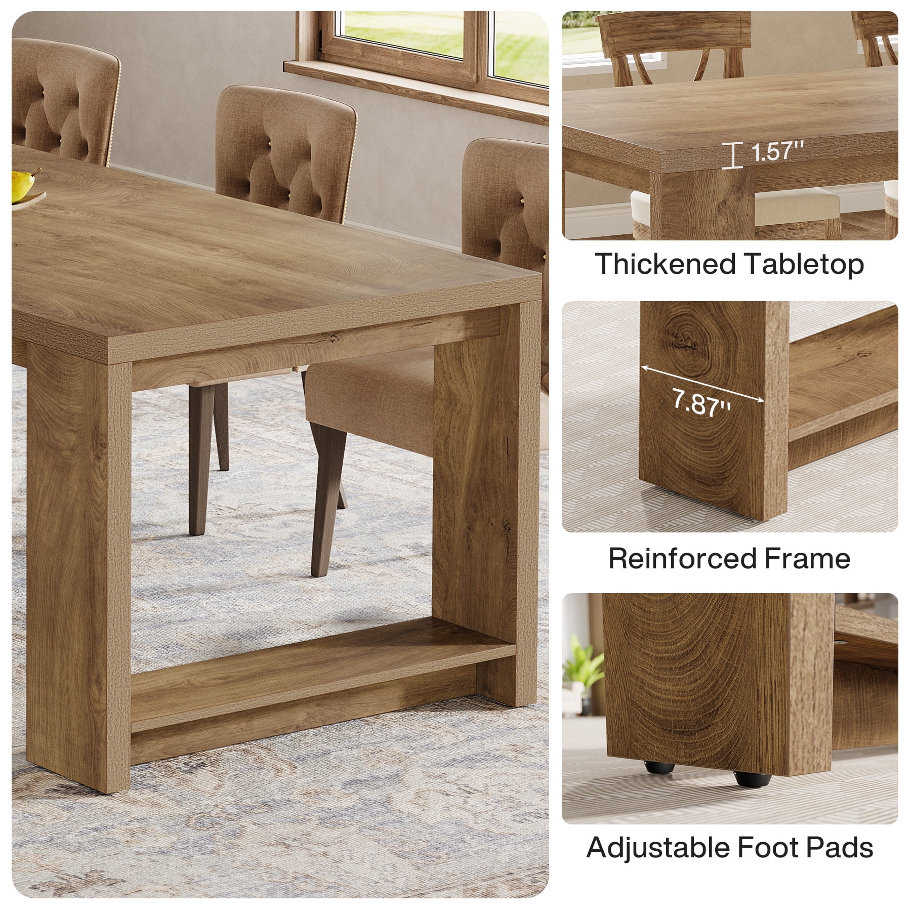 Tribesigns 86.61-inch Dining Table for 6-8, Farmhouse Narrow Kitchen Table with Wood Pedestal Base, Light Brown