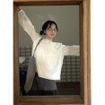 thumbnail image 3 of QWEEEK Kawaii Japanese Shirt Women Solid Color Elegant Youthful Sweet Blouse Lace Up Casual Long Sleeve Cute Clothes Autumn, 3 of 5