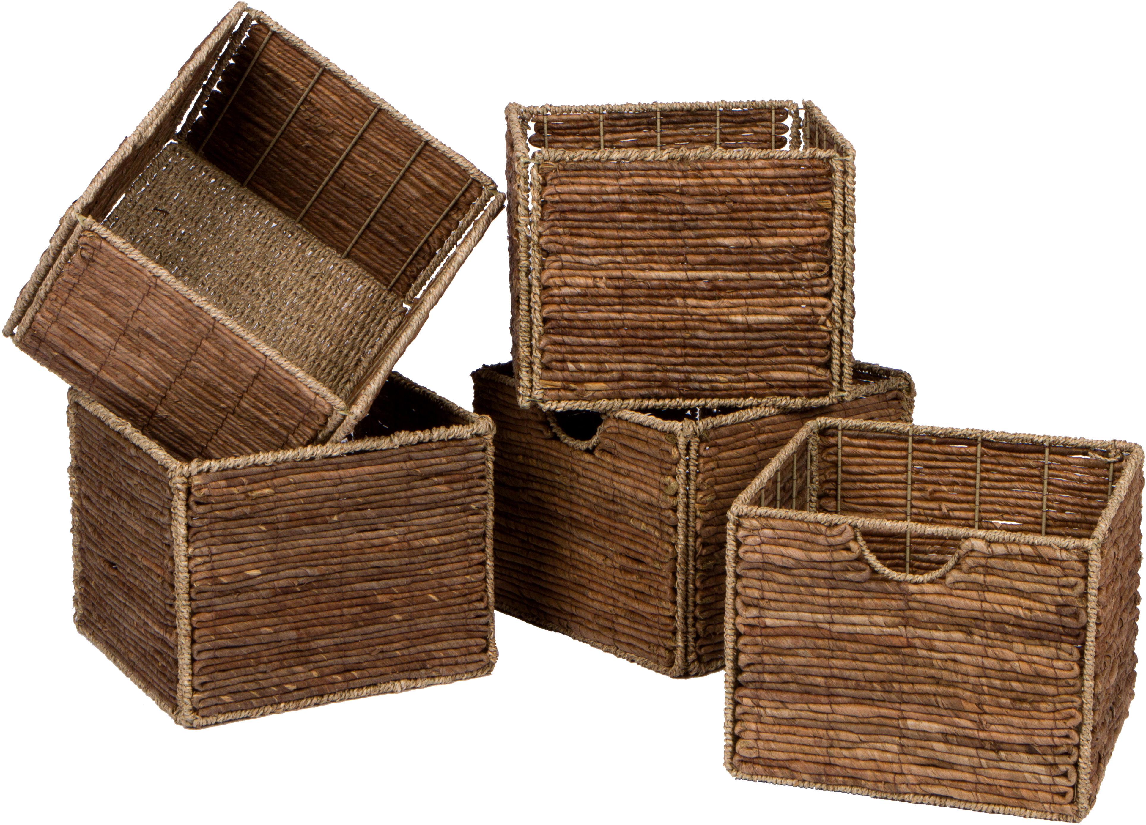 12.7 in Foldable Seagrass and Banana Leaf Storage Basket with Iron Wire Frame (Set of 4)