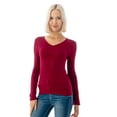 thumbnail image 4 of Simply Fashion Basic V Neck Long Sleeve T-Shirts - Stretch Cotton SpandexD.RED,LARGE, 4 of 5