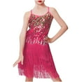 thumbnail image 2 of NAISIBABY Jazz Latin Dress for Girls, Suspenders Dance Bodysuit Tassels Sequined Kids Gymnastic Leotards Dress Hot Pink 7-8T, 2 of 3