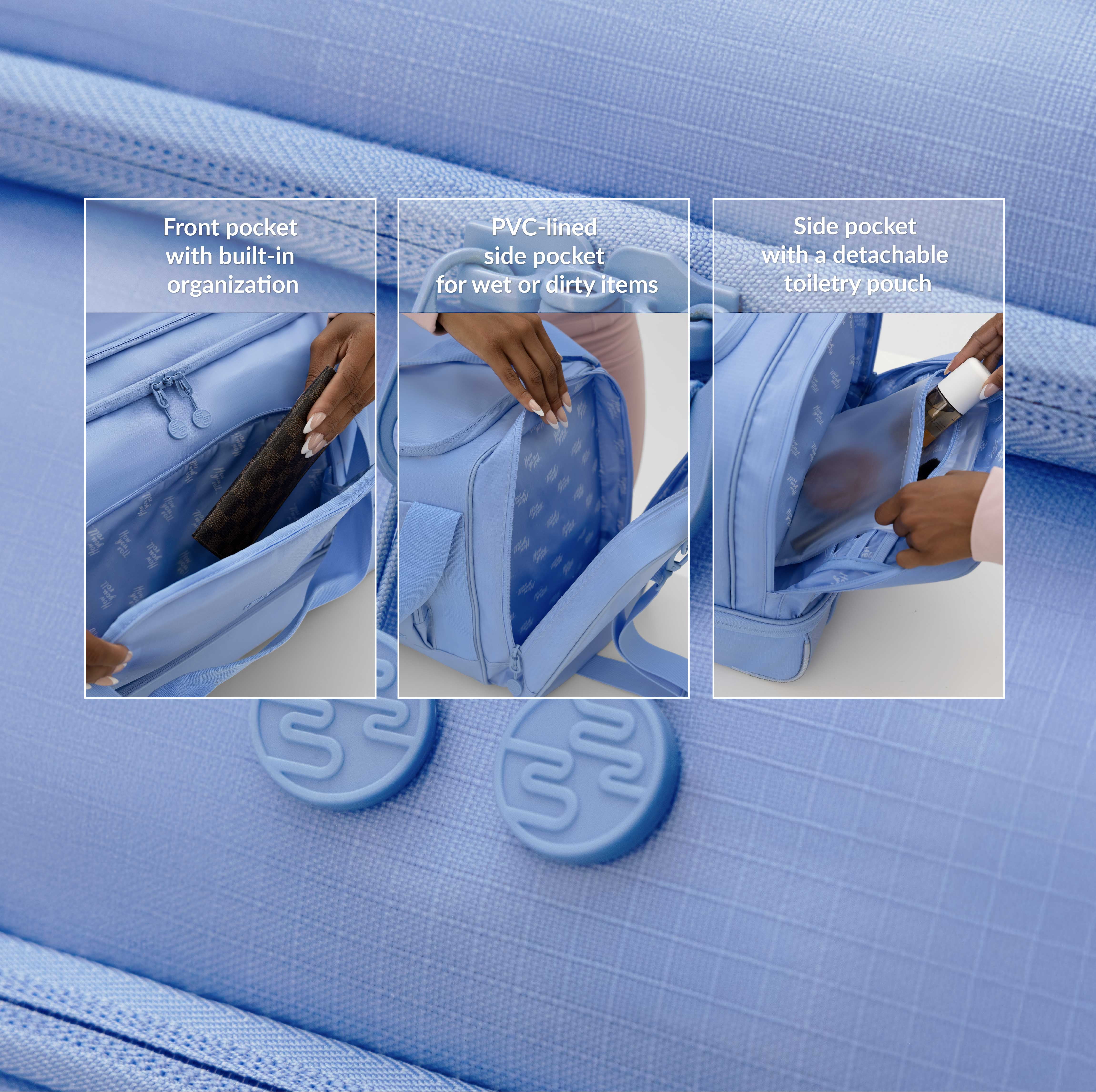 iFLY 30" Drop-Bottom Rolling Duffel – Large Travel Bag with Wheels, Frost Blue