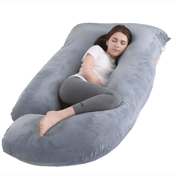 COOKEY Pregnancy Pillow 72inch U Shaped Full Body Maternity Pillow with Removable Velvet Cover - Dark Gray