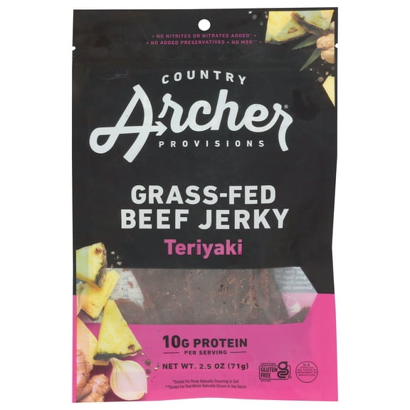 Pack of 12, Country Archer Teriyaki Grass-Fed Beef Jerky, 2.5 oz