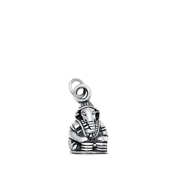 Hindu Detailed Ganesha Elephant Pendant .925 Sterling Silver Animal Deity Charm Jewelry Female