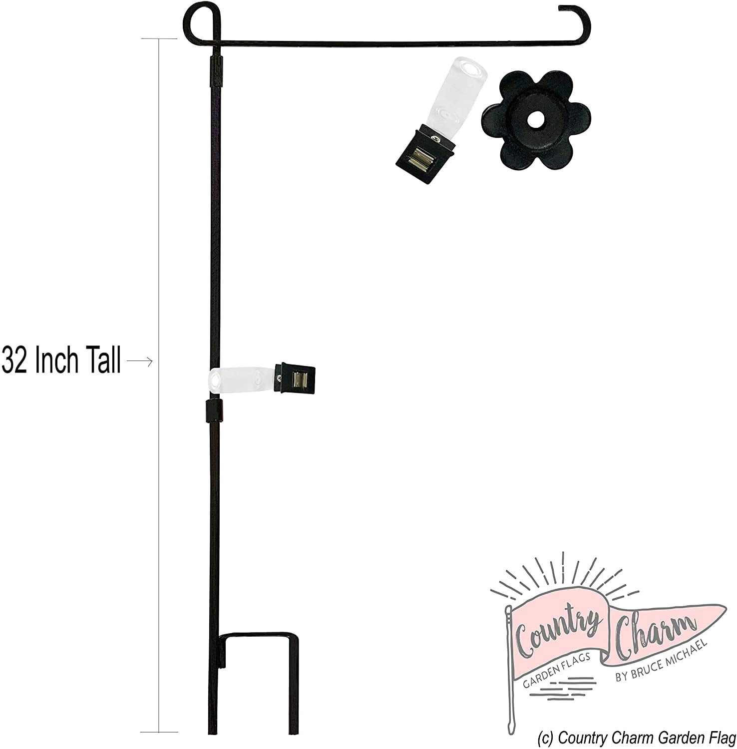 Country Charm Garden Flags (Set of 10)  12"W x 18"L Double Sided Flags for Outdoors with Black Garden Holder 34"L x 17"W
