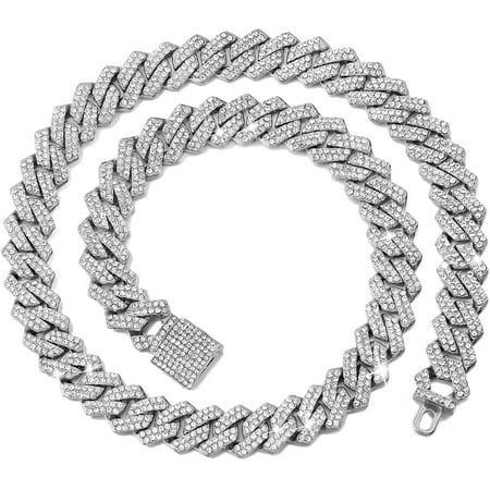 Wellsay Cuban Link Dog Collar Gold Silver Color Metal Dog Chain Collar Cuban Diamond Chain Pet Collars for Dogs s Jewelry 8/10/14/16/18/20/24/28 Inch (18inch  Gold)