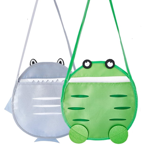 Rovvy - Bolsas de malla plegables y duraderas para conchas marinas para niños, paquete de 2 bonitas bolsas de playa para recoger conchas marinas, toalla de piscina, traje de baño, mantener la arena y el agua lejos MFZFUKR WMXL-245