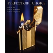 Automatic Ignition Soft-Flame Luxury Brass Kerosene Lighter,Refillable,Safety Lock,Grinding Wheel,Electroplated 18K Gold,Engraving,Gift Box,Collectible,Thorens Gen 3 Single Claw Spaced Water Ripple