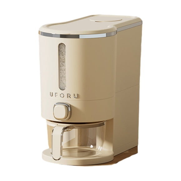 Matsuzay Dispensador de granos de plástico a prueba de humedad, fácil acceso y elegante cubo de arroz sellado para almacenamiento de granos Almacenamiento y organización del hogar Blanco crema (5 kg)