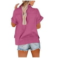 thumbnail image 4 of FAVIPT Cotton Linen Tops for Women Casual Dressy Summer 2025 Shirts Roll Up Short Sleeve Buttons T Shirt Solid Color Collared V Neck Gauze Blouses with Two Pockets Hot Pink,S, 4 of 8