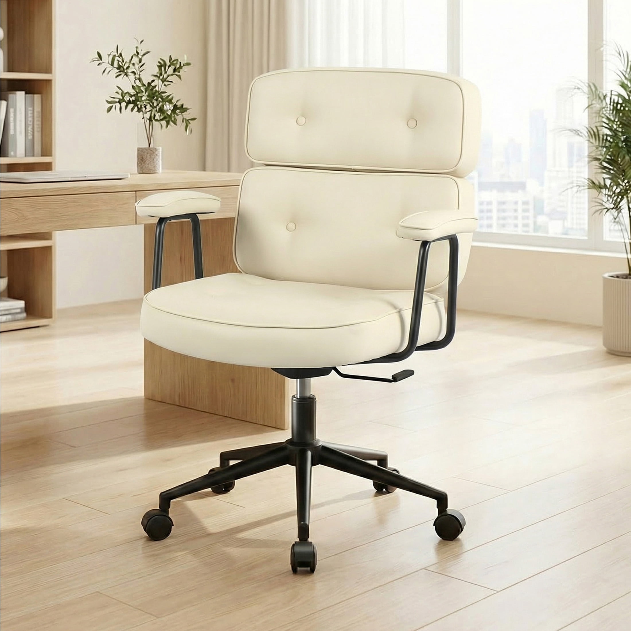 edx PU Leather Home Office Chair, 350LBS Heavy Duty, 8 Hours Ergonomic High Back Desk Chair with Lumbar Support, Beige