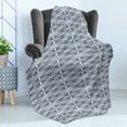 thumbnail image 4 of Geometric Soft Flannel Fleece Blanket, Oriental Inspiration Plant Patterned Line Art Ornamental Design Elements Squares, Cozy Plush for Indoor and Outdoor Use, 50" x 70", Grey White, by Ambesonne, 4 of 5