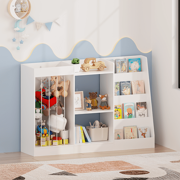 Leumius Kids Bookshelf,Wooden Toy Storage Cabinet,3-Tier Book Shelf Bookcase for Nursery,Playroom,Kindergarten,White