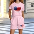 thumbnail image 2 of Hxshgdsn Girls 2 Piece Sets Patriotic Heart Printed Round Neck Short Sleeve Top and Elastic Waist Shorts Casual Set July 4th（Pink/7-8 Years）, 2 of 5