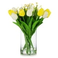 thumbnail image 3 of Enova Home 18 Heads Artificial Real Touch Tulip Arrangement in Clear Cylinder Glass Vase with Faux Water (White Yellow), 3 of 4