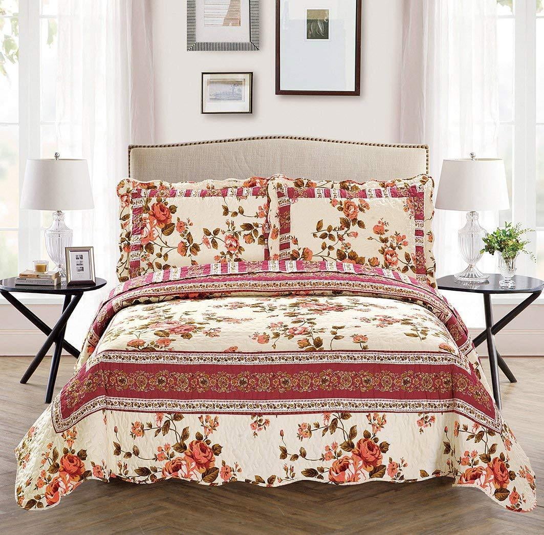 Fancy Linen 2pc Twin/Twin Extra Long Over Size Bedspread Floral Beige