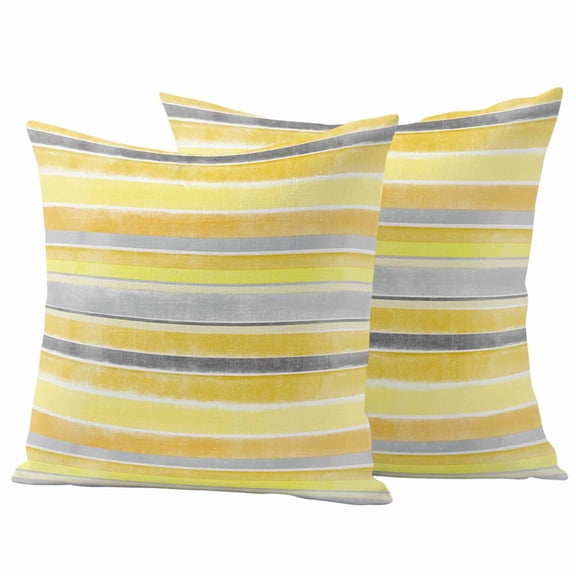 2 Pack Outdoor Waterproof Throw Pillow Covers,Classic Yellow Gray Stripes Decorative Square Pillow Case Patio Pillowcases for Chair Couch Sofa 16x16in