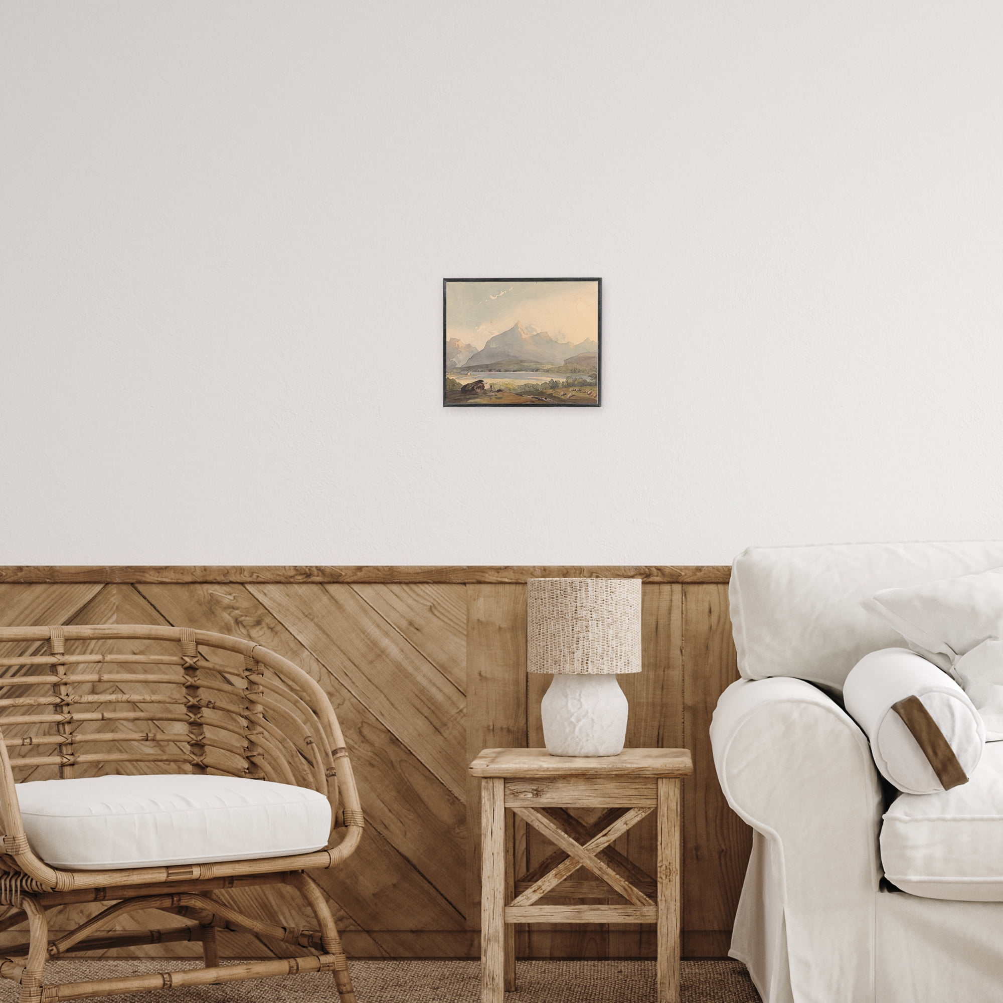 Peaceful Hazy Mountains Gray Framed Giclee Art, design by Lettered and Lined