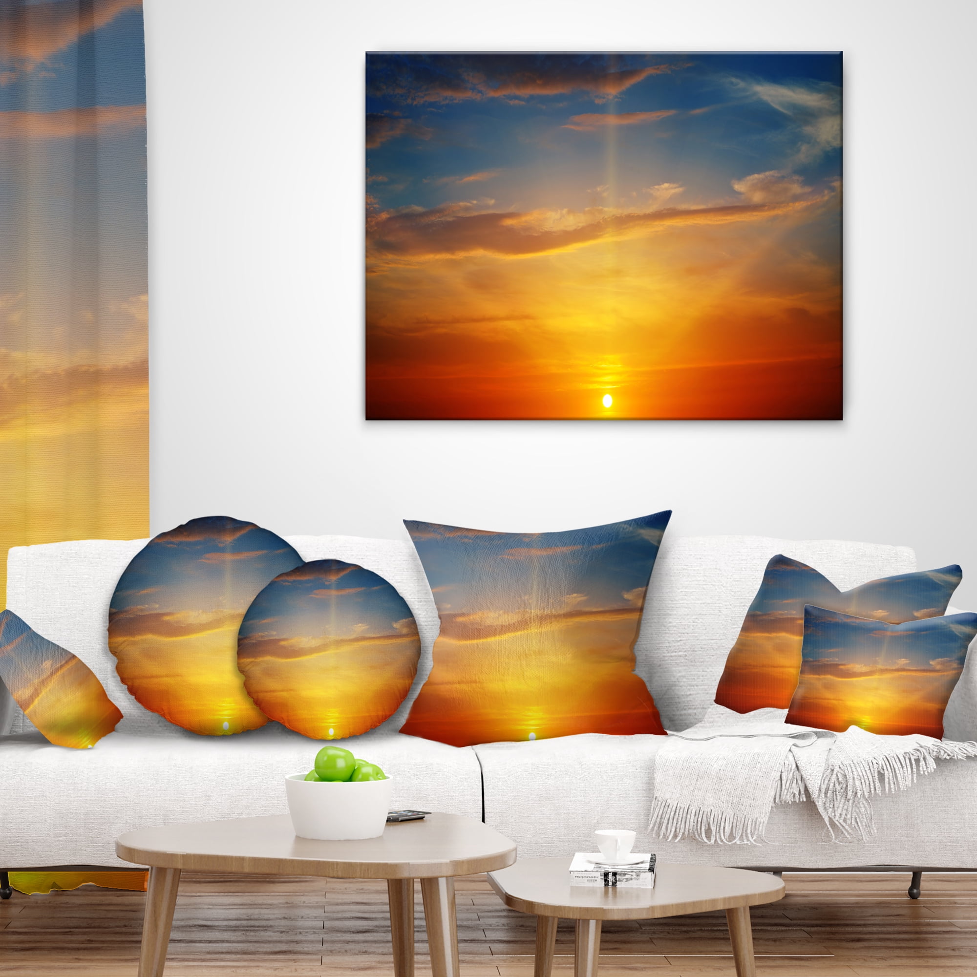 Designart Sunlight in Sky above Horizon - Oversized Beach Throw Pillow - 16x16