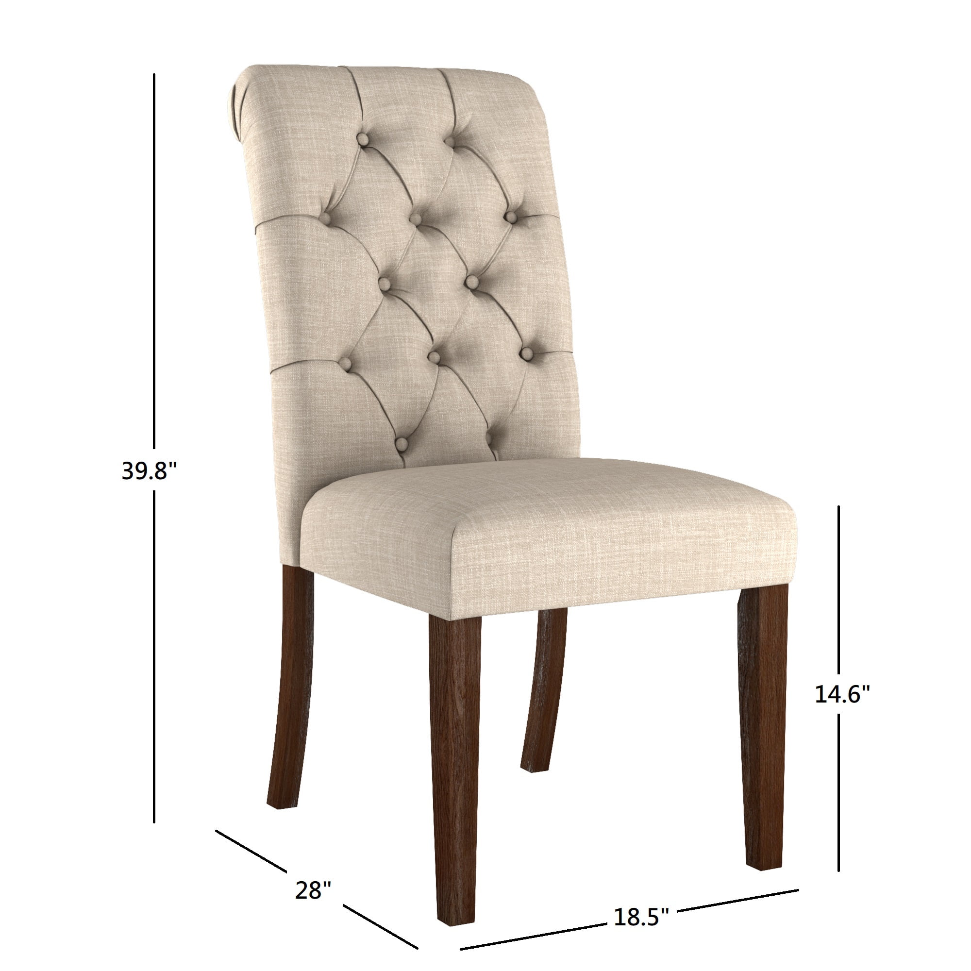 Weston Home Lottie Chic Beige Linen Button Tufted Dining Chair (Set of 2), Brown wood finish