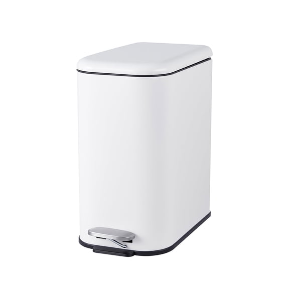 Bathroom Trash Can with Lid, 3.2 Gallon / 12 Liter Stainless Steel Garbage Can with Removable Liner Bucket, Small Step Wastebasket with Slim Design for Toilet Bedroom Office, White