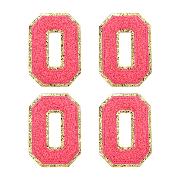 Uxcell 4Pcs Chenille Letter Patches Iron on Letter Patches Rose Red O Alphabet Decorative Repair Embroidered Patches