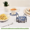 thumbnail image 4 of 6 Pcs Drink Coasters with Holder 3.94in Woven Coasters for Drinks Blue Floral Pattern Coaster Set for Protection Table, 4 of 7