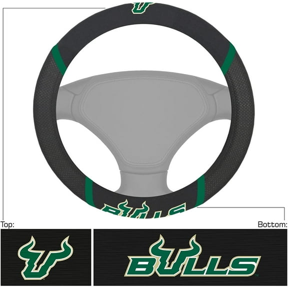 South Florida Bulls USF Steering Wheel Cover Premium Embroidered Black 15 Inch University of