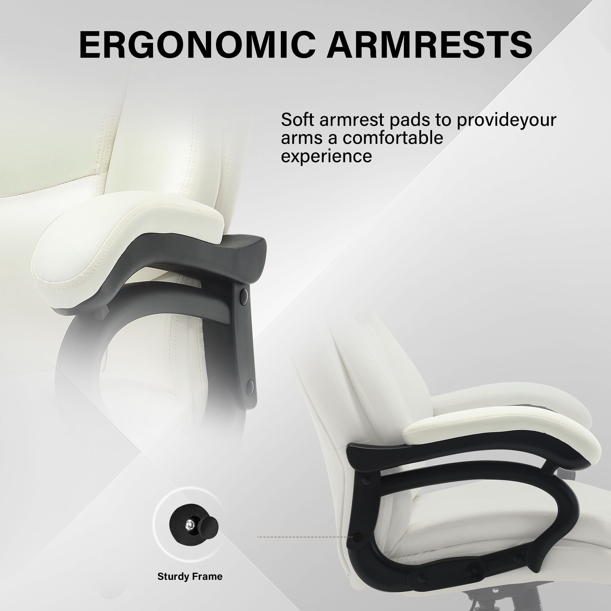 JONPONY Big and Tall Office Chair 500LBS Wide Seat Ergonomic Computer Desk Chair High Back Executive Leather Chair Adjustable Task Chair Lumbar Back Support 8 Hours Heavy Duty Design,White