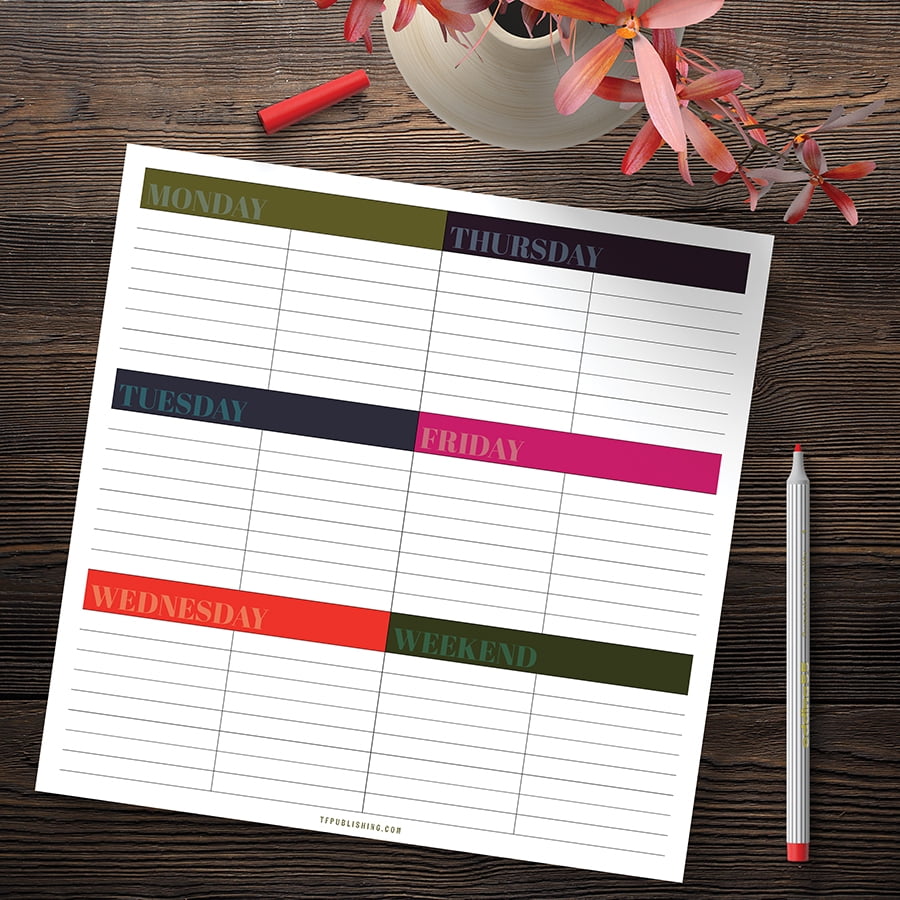 Weekly Wonder Colorful Calendar Desk Pad 8x8 for Weekly Planning