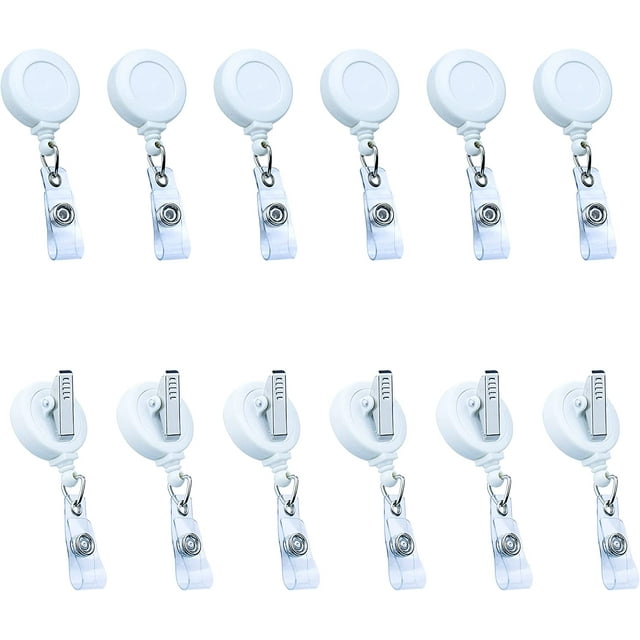 LAICAIW Moulinets à Badges Rétractables avec Clip, Clips pour Badges, Moulinet à Badges Rétractable avec Sangle en Vinyle Transparent et Pivot Crocodile, Distributeur Sans Torsion (Blanc)