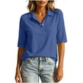thumbnail image 2 of TGSLY Women's Collared Linen T-Shirts Lightweight Soft Half Snap Button Down Golf Tops Relaxed Dressy Half Sleeve Solid Color Classic Blouses XXL, 2 of 9