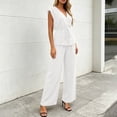 thumbnail image 6 of VBVC Women's Wrap V-Neck 2 Piece Pants Set, Ladies' Tie Waist Top and Wide Leg Trousers Outfit, Casual Sleeveless Workwear For Women,White,S-2XL, 6 of 8