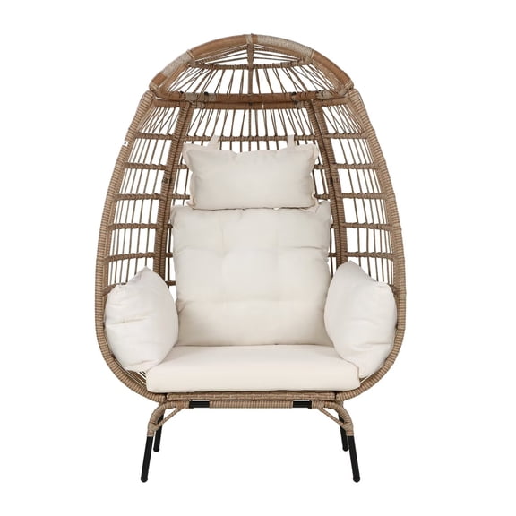 YRLLENSDAN,Egg Chair Outdoor,Outdoor Lounge Chairs,Wicker Egg Chair,Suitable for Courtyards and Gardens,with Comfortable Seat Cushions,White