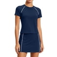 thumbnail image 2 of Sentmoon Ensembles Deux Pièces pour Femmes Jupes pour Femmes Taille Haute Mini-Jupe Mode Couleur Unie Manches Courtes Col Ras du Cou Coupe Régulière Mini Jupe-Short pour Voyage et Vacances P-2TG, 2 of 7