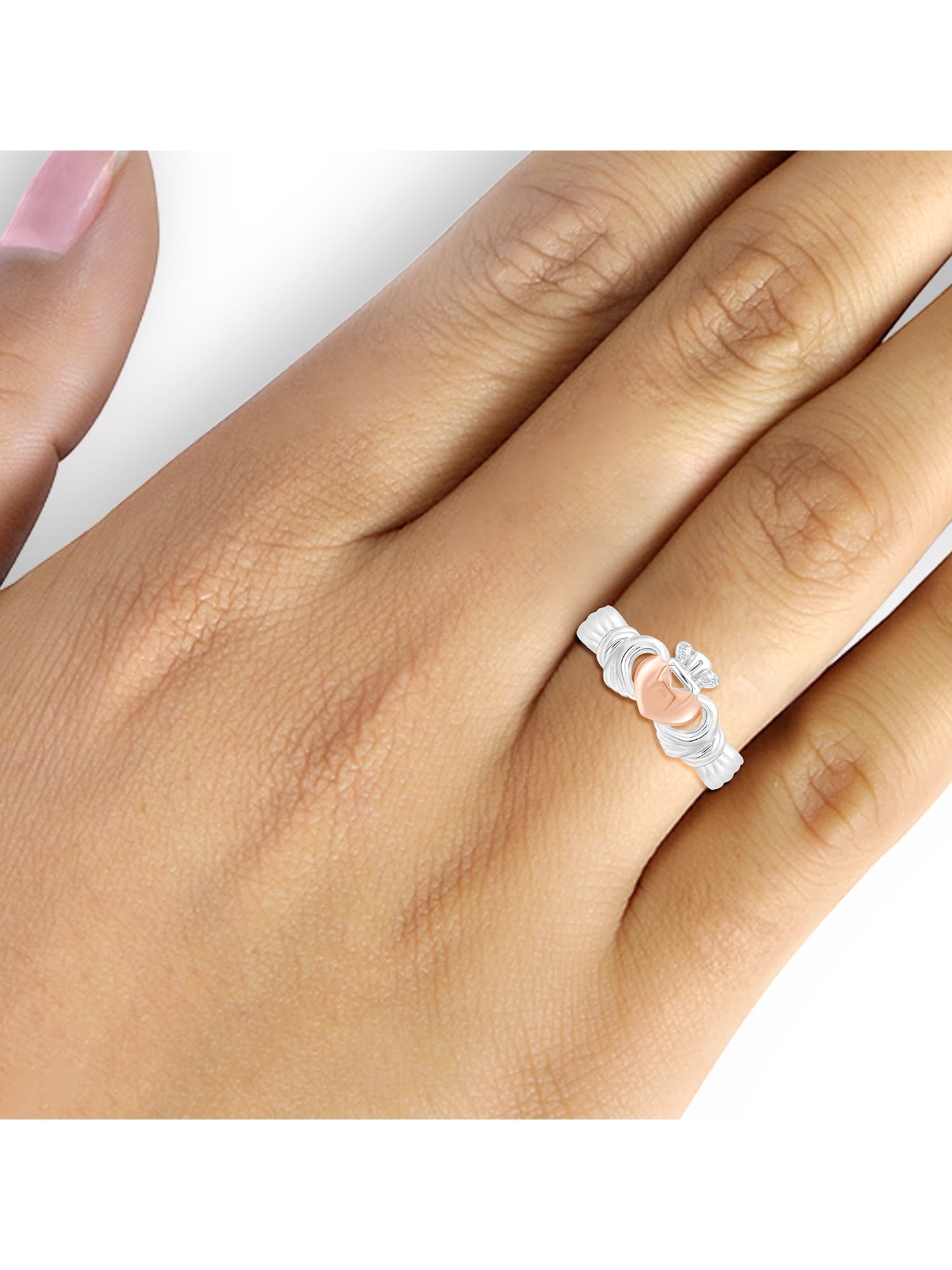 JewelersClub Two Tone Sterling Silver Accent White diamond Claddagh Ring for Women | Diamonds for Everyday Womens Wear