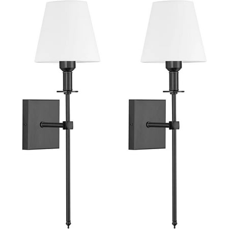 

Wall Light Battery Operated Sconce Set Of 2，not Hardwired Fixture Battery Powered Wall Sconce With Remote Dimmable Light Bulb Easy To Install Not Wires for Bedroom Lounge Farmhouse ( Color : Black )