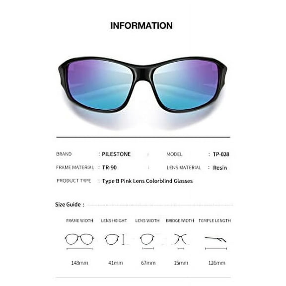 TP-028 Lens B Color Blind Glasses Sporty Style for Strong/Severe Red-Green Blindness Indoor/Outdoor Use