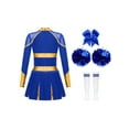 thumbnail image 3 of iiniim Kids Girls Long Sleeve Cheerleading Uniform Dance Party Dress with Pom Pom Headwear Socks A Blue 12, 3 of 7