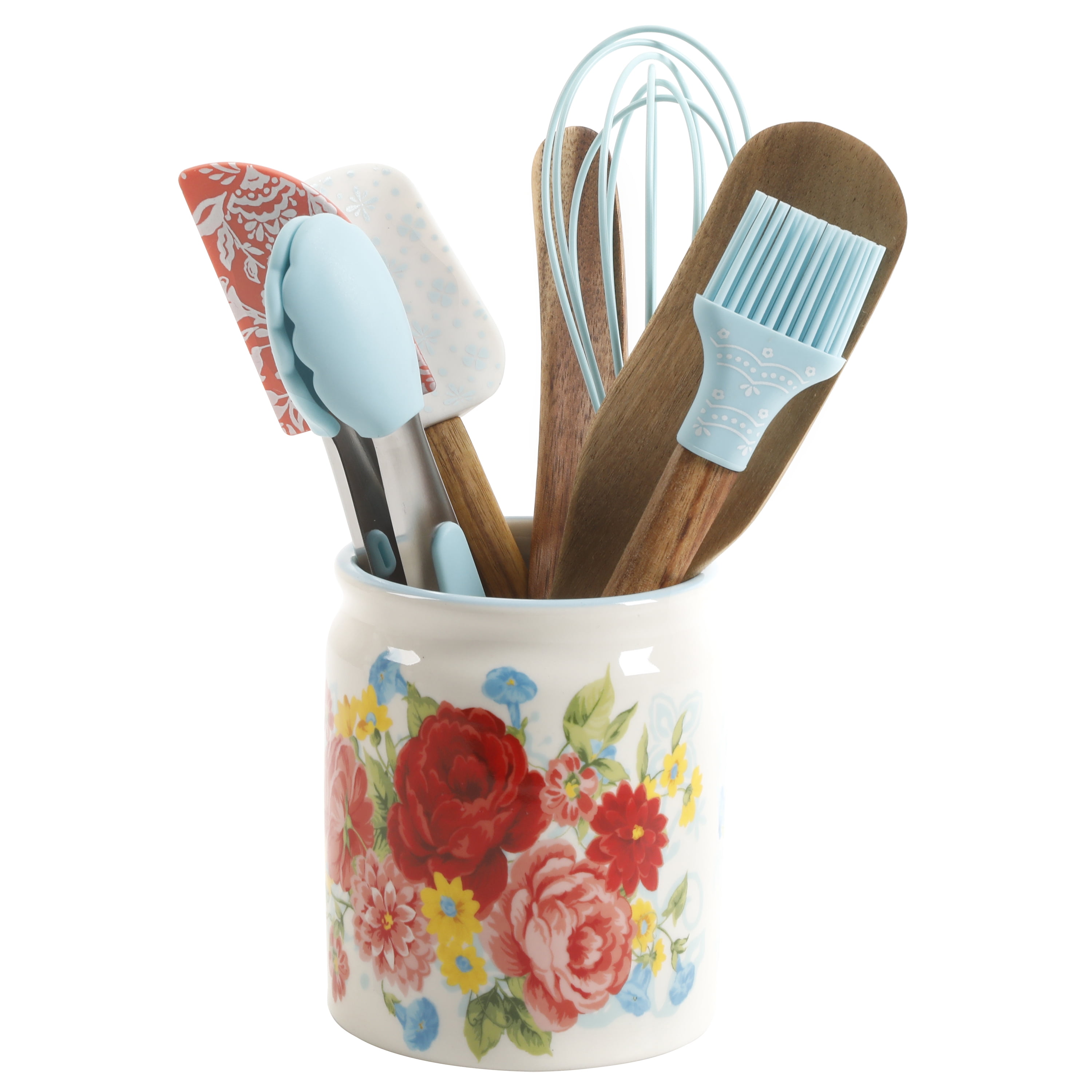 The Pioneer Woman Sweet Rose 7-Piece Mini Kitchen Silicone Tools and  Ceramic Crock Set