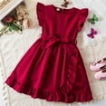 thumbnail image 2 of CHEEREAM Toddler Girls Summer Dress Formal Ruffle Sleeve A Line Casual Elegant Dresses with Belt Size 3-8 Years Red 7 Years, 2 of 4