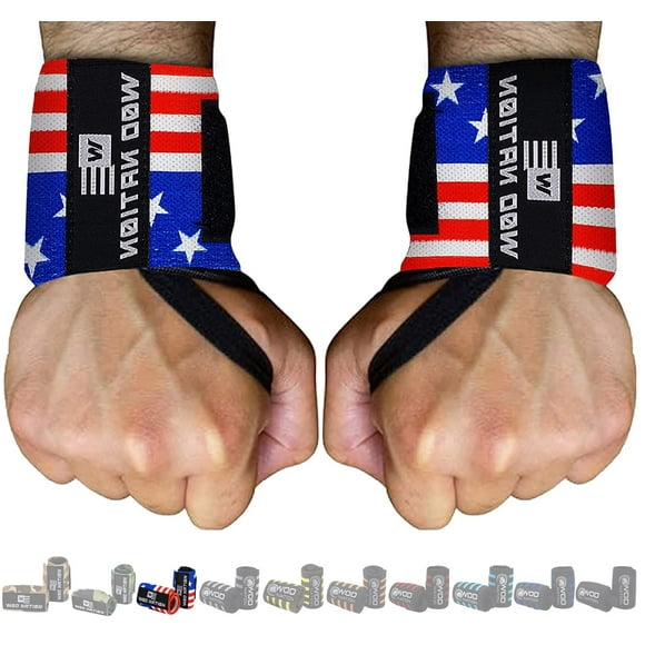 WOD Nation Wraps de Poignet pour Hommes et Femmes - Ensemble de 2 (12 Pouces Ou 18 Pouces) (12 Pouces - Camouflage Drapeau)