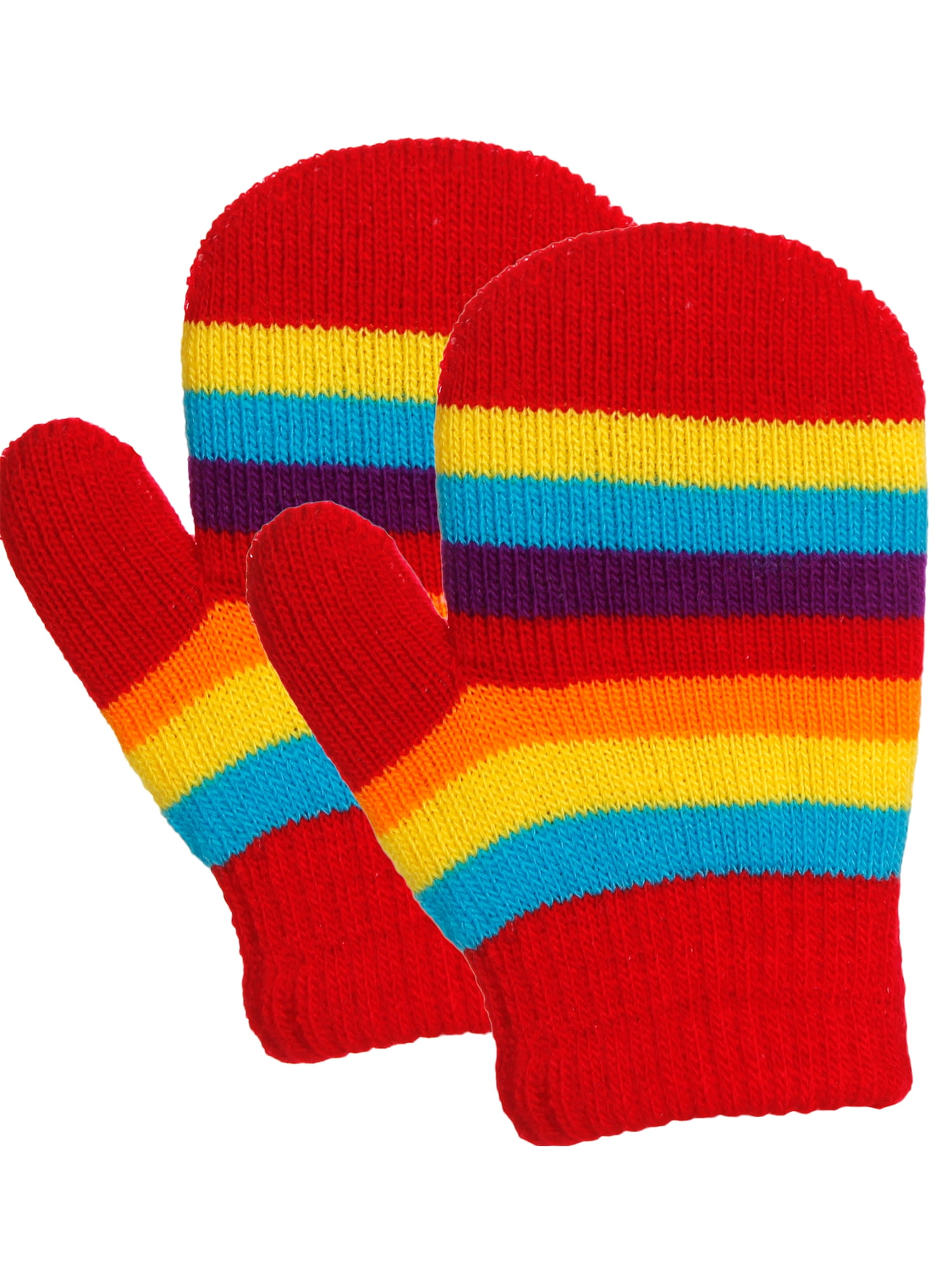 Girls MITTENS Peak 2 Peak KNIT Fleece Lined Striped BLACK PINK