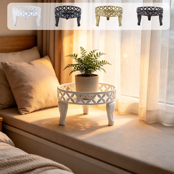 AYktou Iron Plants Stand Indoor Outdoor, Low Round Plants Shelf Heavy Duty Metal Flower Pot Stand, Rustproof Plants Holder Flowerpot Tray Shelf, Garden Container Round Supports Rack for Planter