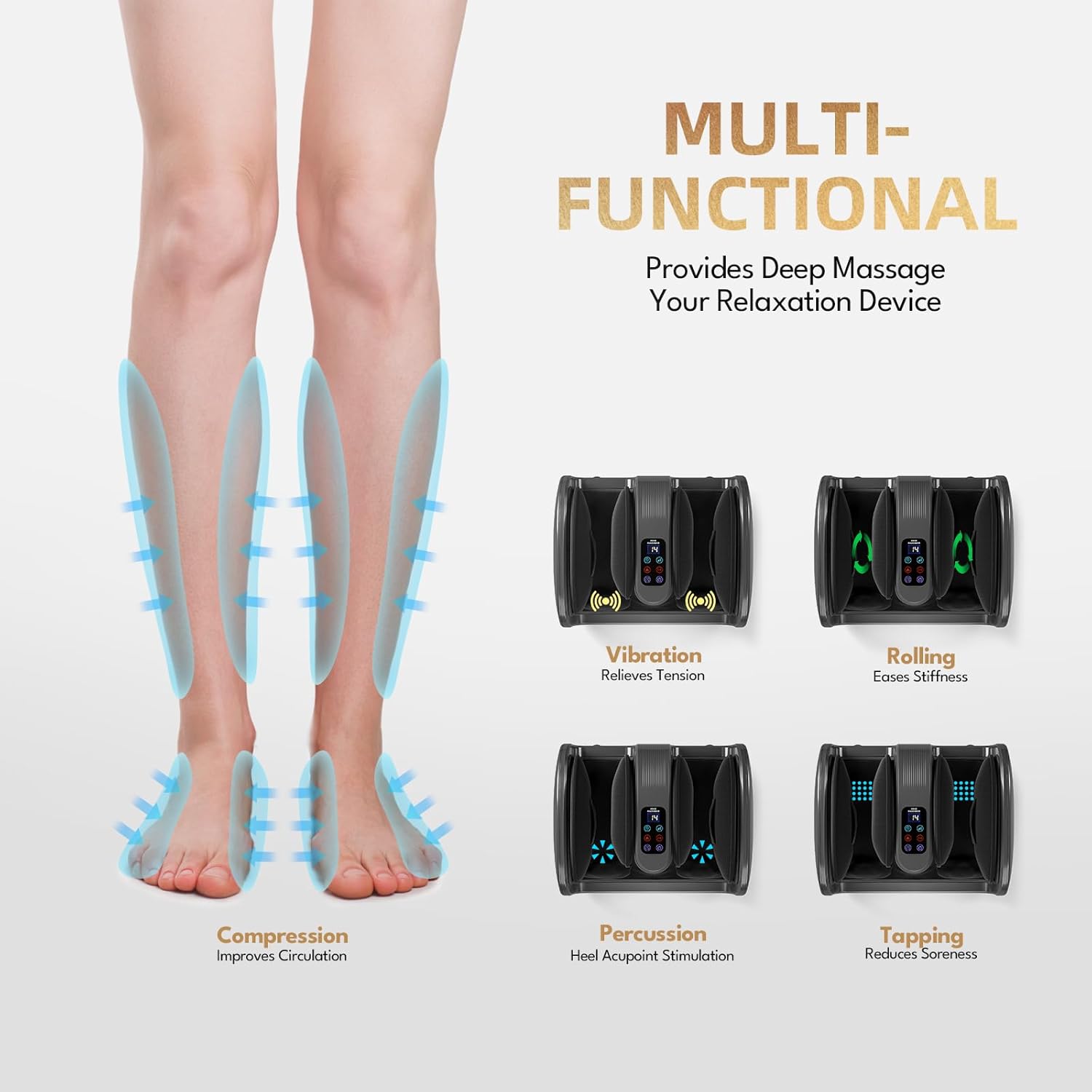 BRBR Foot Massager with Adjustable Ankle for Feet, Legs & Calves - Heat & Ice Therapy, FSA/HSA Approved, Perfect Gift for Parents, Ideal for Home & Office Use