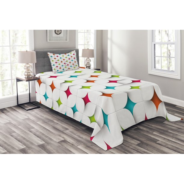 Geometric Bedspread Set, Colorful Abstract Geometric Design Modern