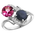 thumbnail image 1 of 14k White Gold Diamond Natural Pink Topaz & HQ Blue Sapphire Mother's Ring Round 7mm, size 10, 1 of 3