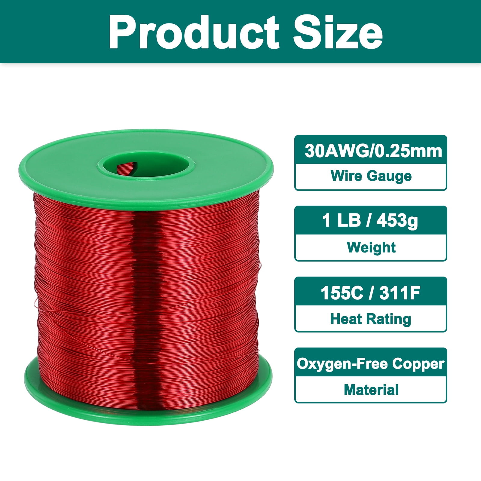 Uxcell 30 AWG Magnet Wire, 30 Gauge Enameled Copper Wire, 1 lb Magnetic Coil Wire for Transformer, Motor, Electric, 155C(311F)